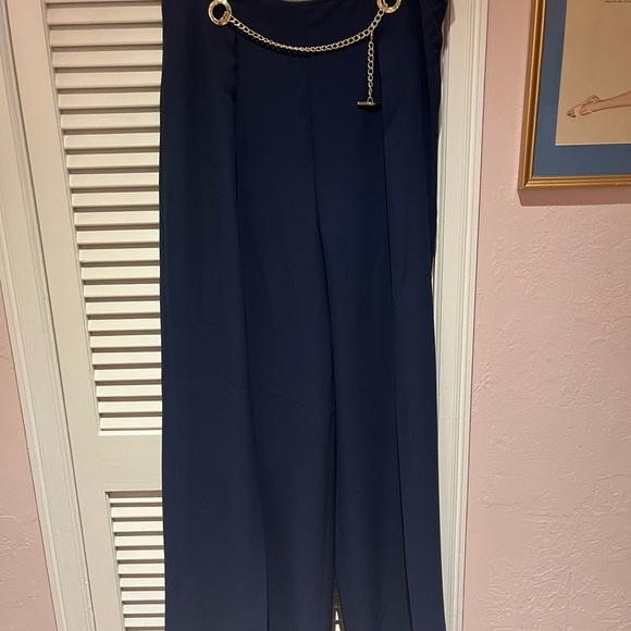 Lauren by Ralph Lauren Elegant Navy Wide-Leg pleated pants - Picture 3 of 5